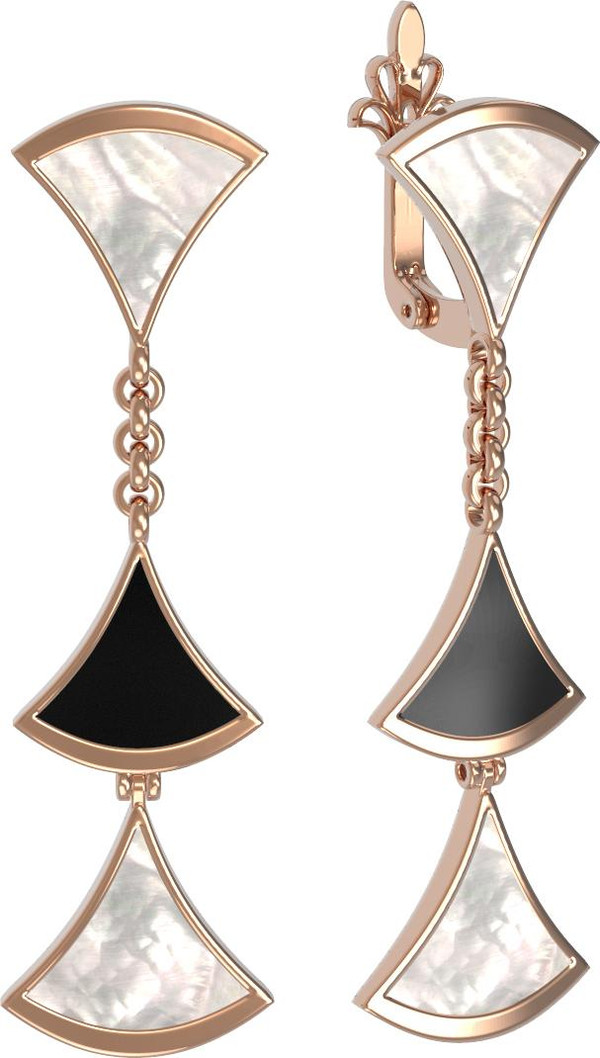 Серьги из красного золота 585 пробы c ониксом и перламутром