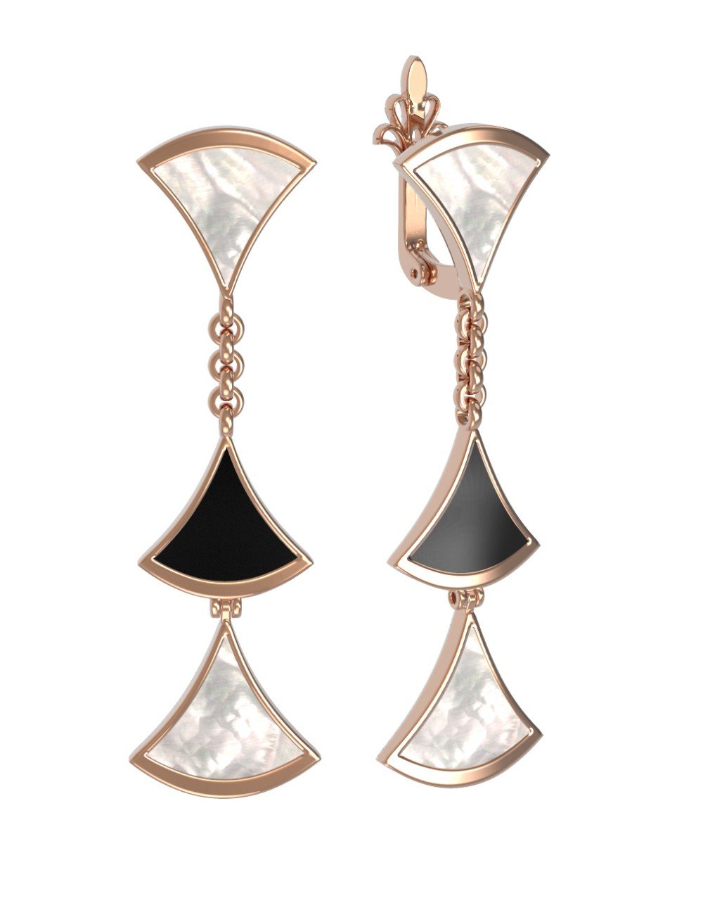 Серьги из золота c ониксом и перламутром