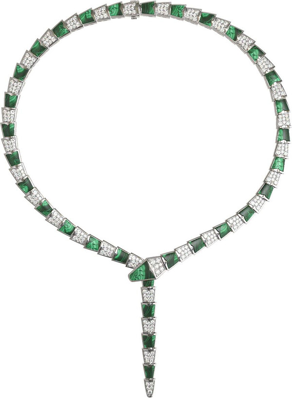 Колье из белого золота 585 пробы c бриллиантами и малахитом