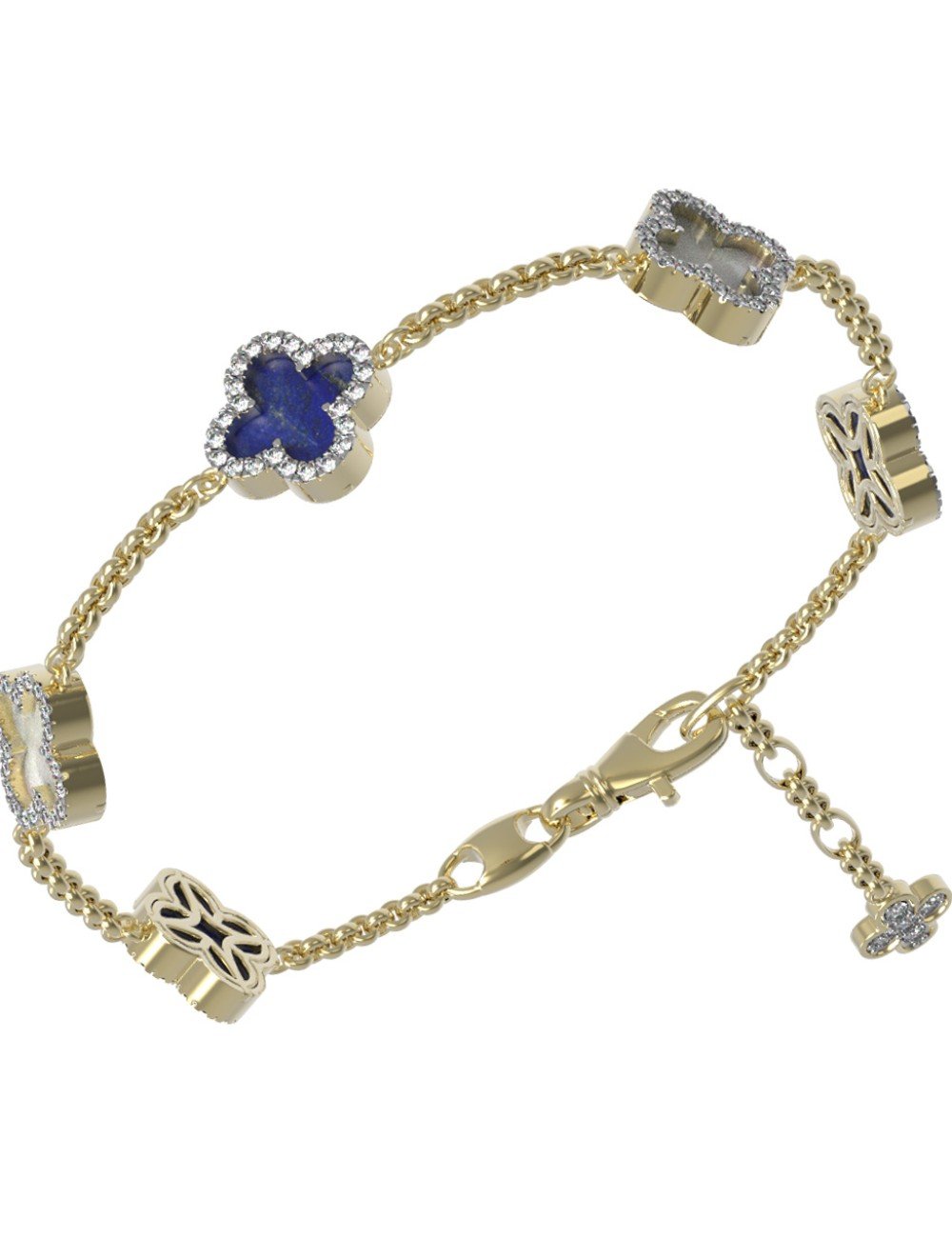 Браслет из лимонного золота c бриллиантами, лазуритом и перламутром