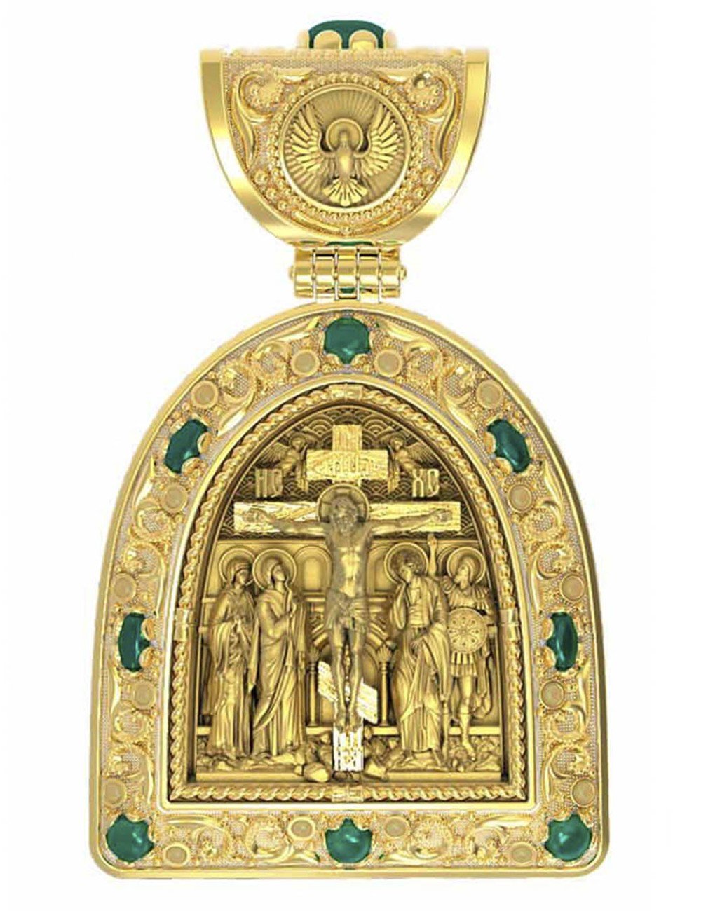 Образок из лимонного золота c эмалью и хризопразом