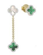 Серьги из лимонного золота c бриллиантами, малахитом и перламутром