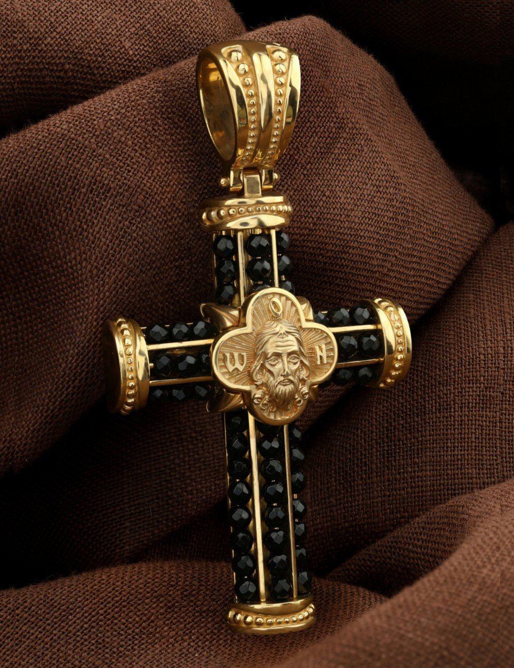 Крест из лимонного золота c ониксом