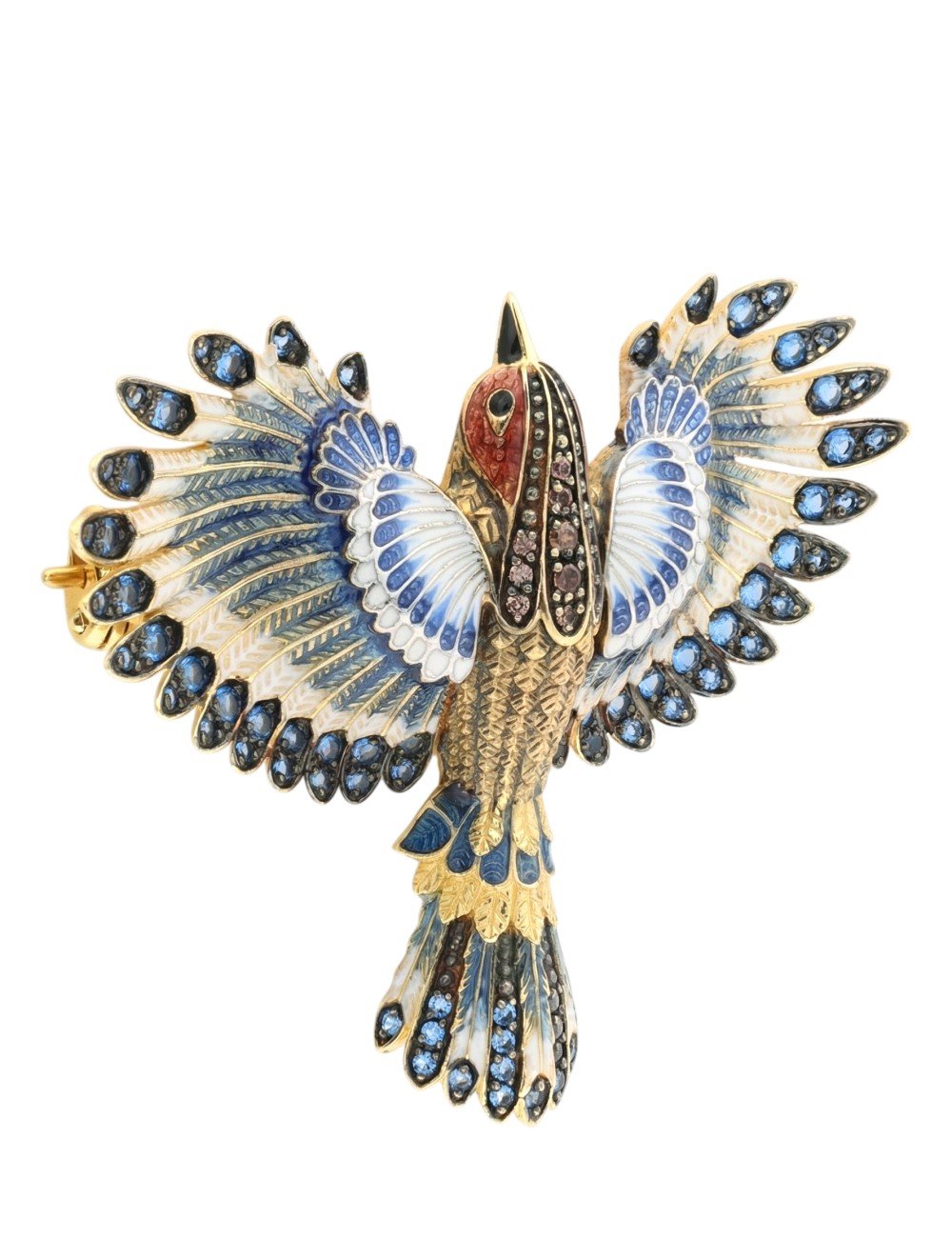 Брошь из лимонного золота c эмалью и фианитом