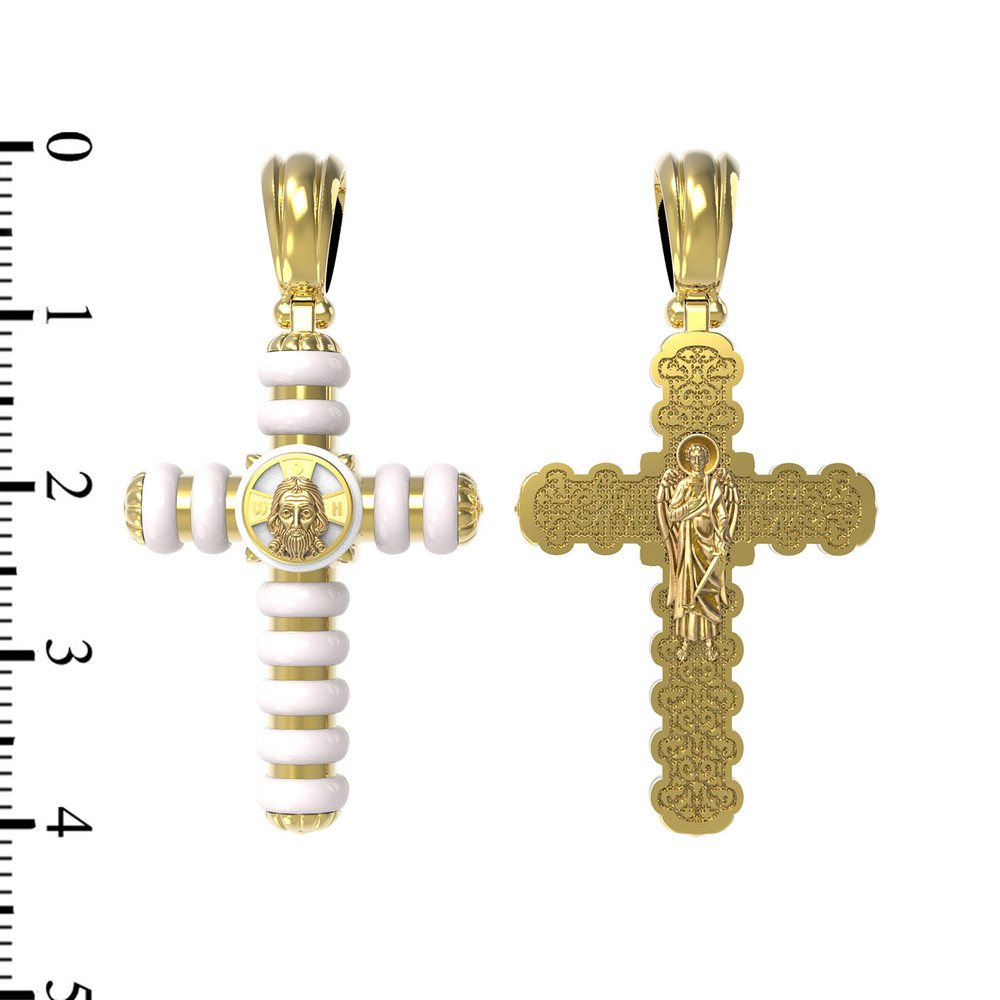 Крест из лимонного золота 585 пробы c кахолонгом