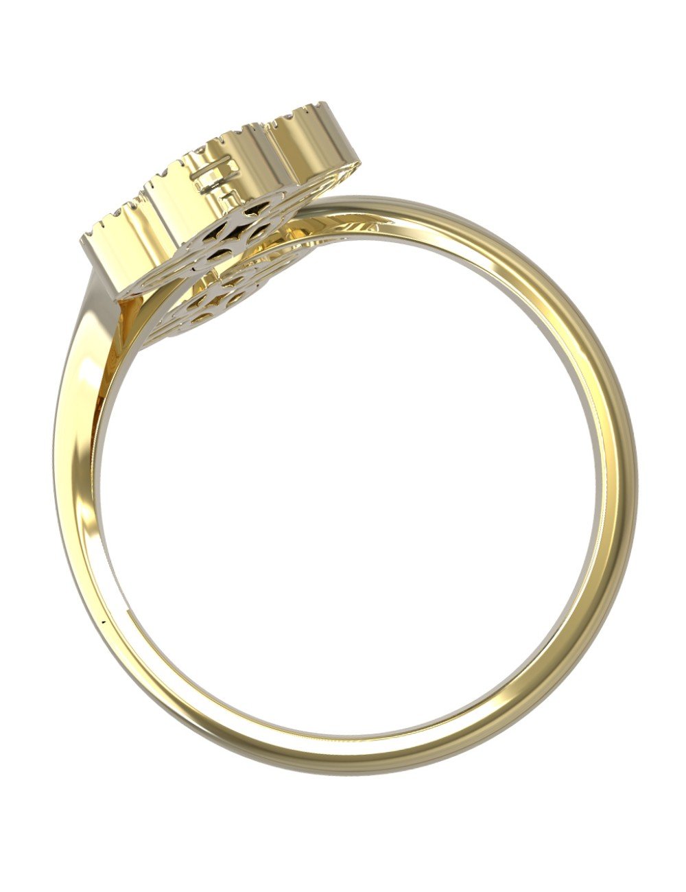 Кольцо из лимонного золота c бриллиантами, ониксом и перламутром