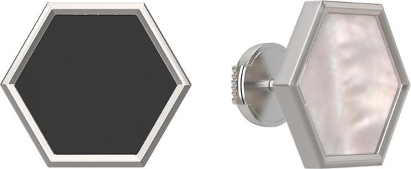 Серьги из белого золота 585 пробы c ониксом и перламутром