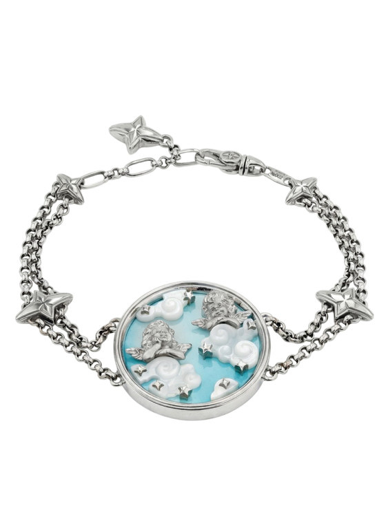 Браслет из белого золота 585 пробы c бирюзой и перламутром