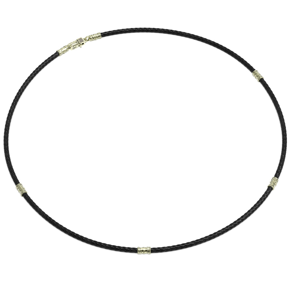 Цепь-шнурок кожа из зелёного золота 585 пробы c кожаным шнурком