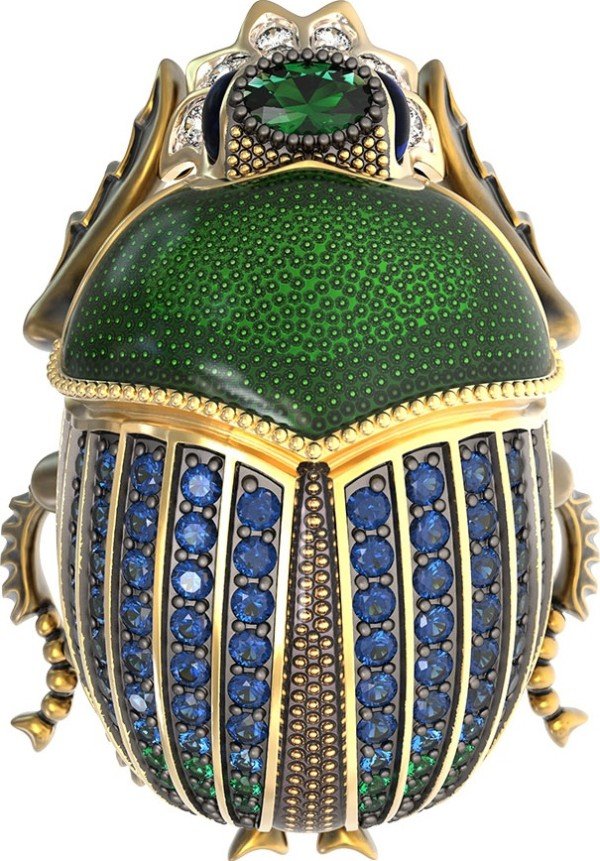 Брошь из лимонного золота c эмалью, фианитом и турмалином