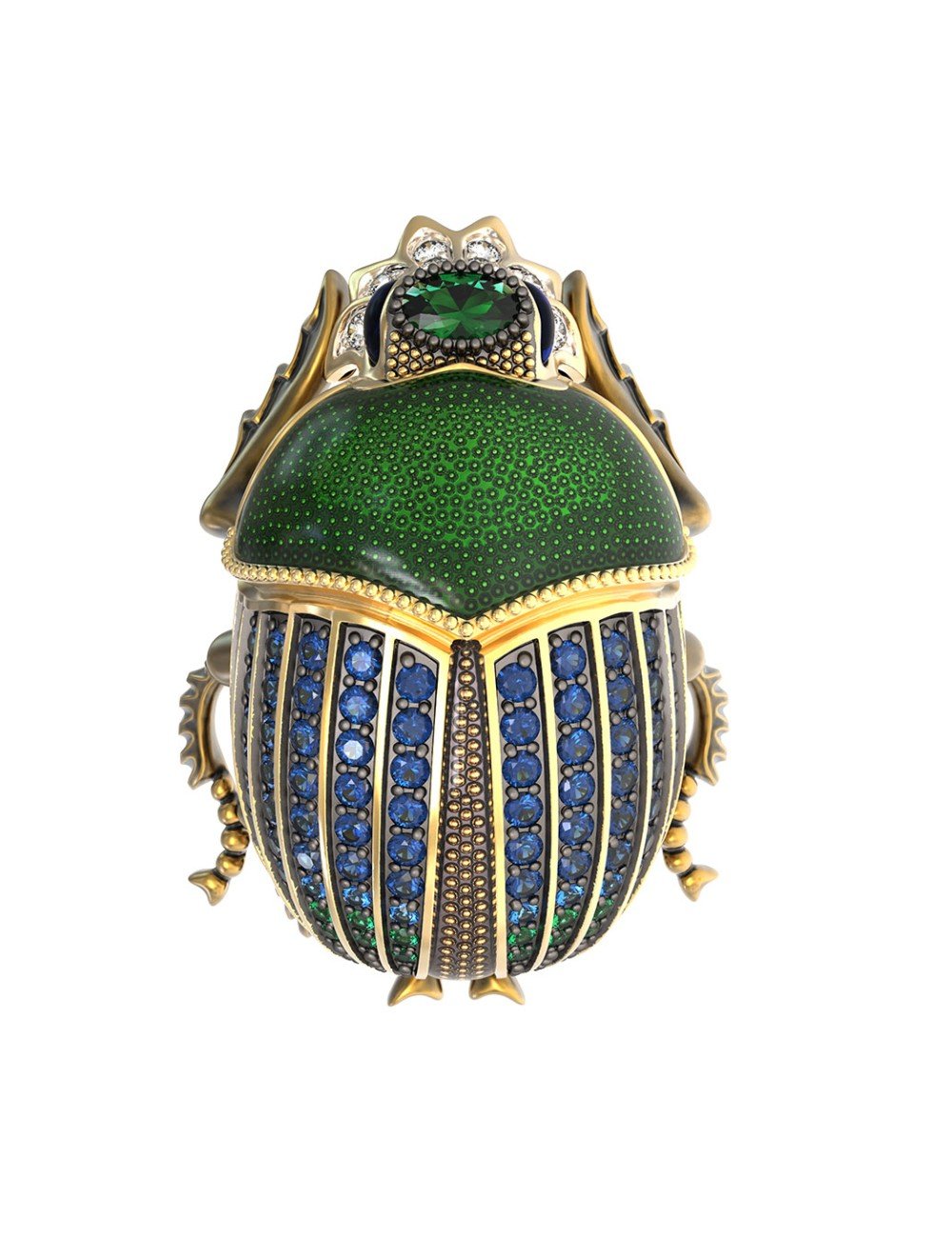 Брошь из лимонного золота c эмалью, фианитом и турмалином