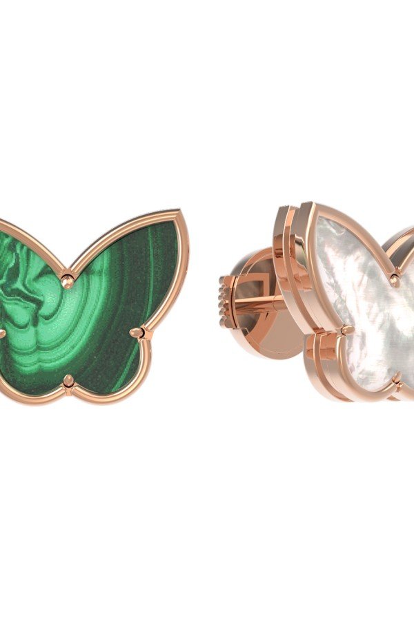 Серьги из золота c малахитом и перламутром