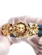 Браслет из лимонного золота c эмалью, бриллиантами, кожаным шнурком и ониксом