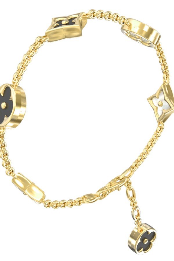 Браслет из лимонного золота c ониксом и перламутром