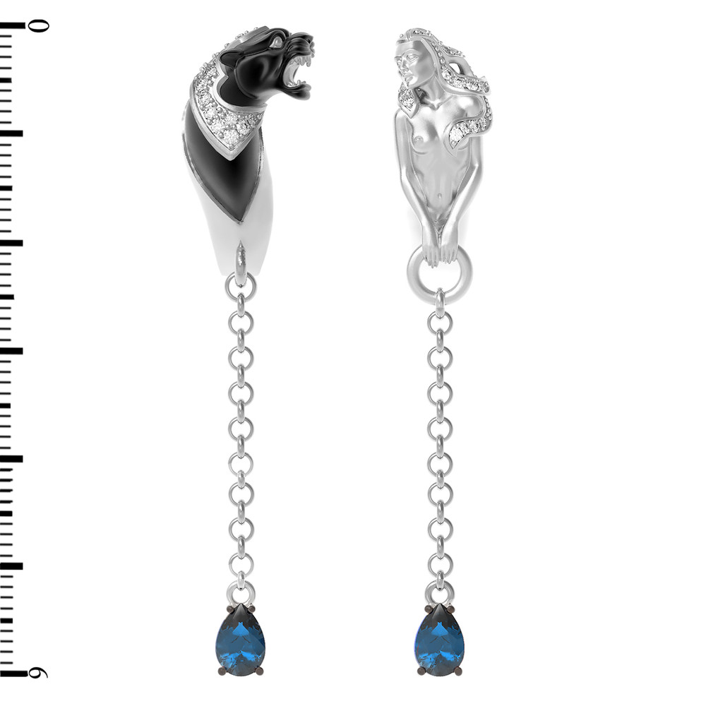 Серьги из белого золота 585 пробы c фианитом и топазом London