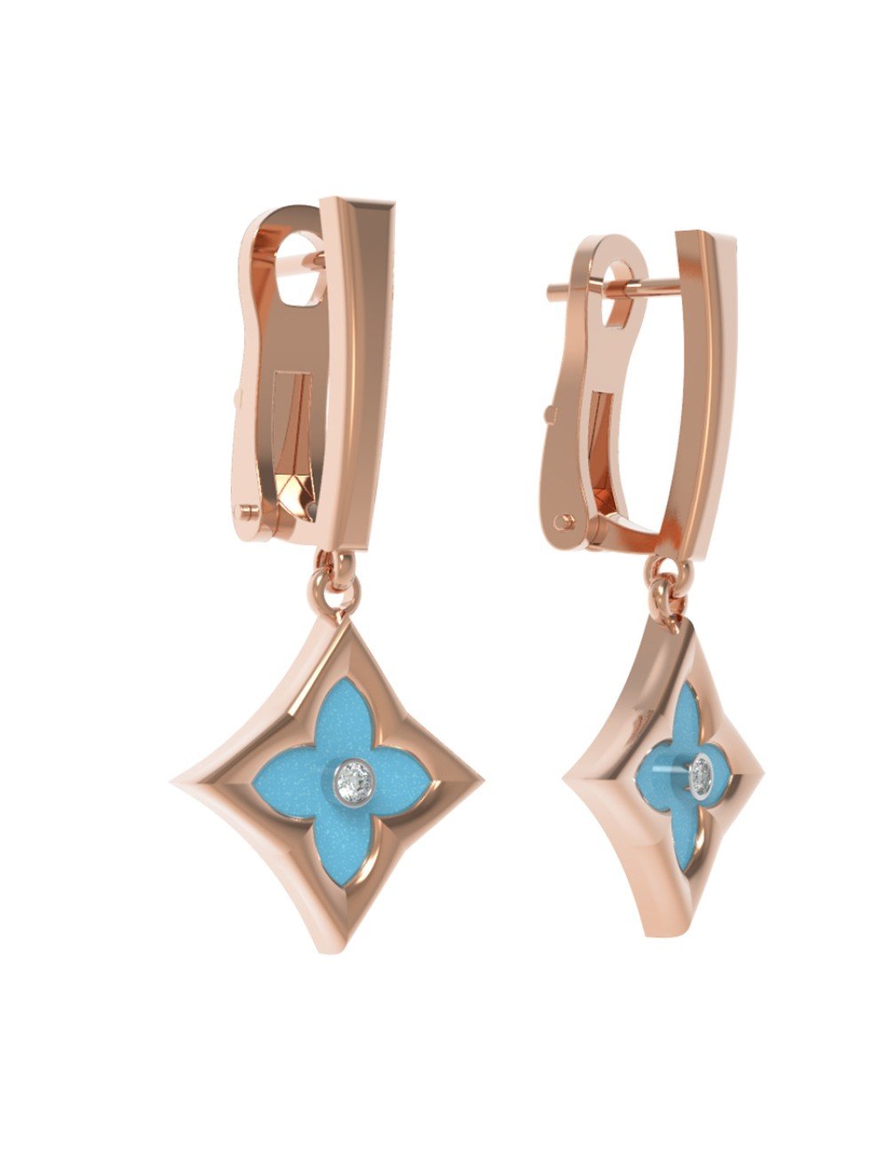 Серьги из золота c бриллиантами и бирюзой