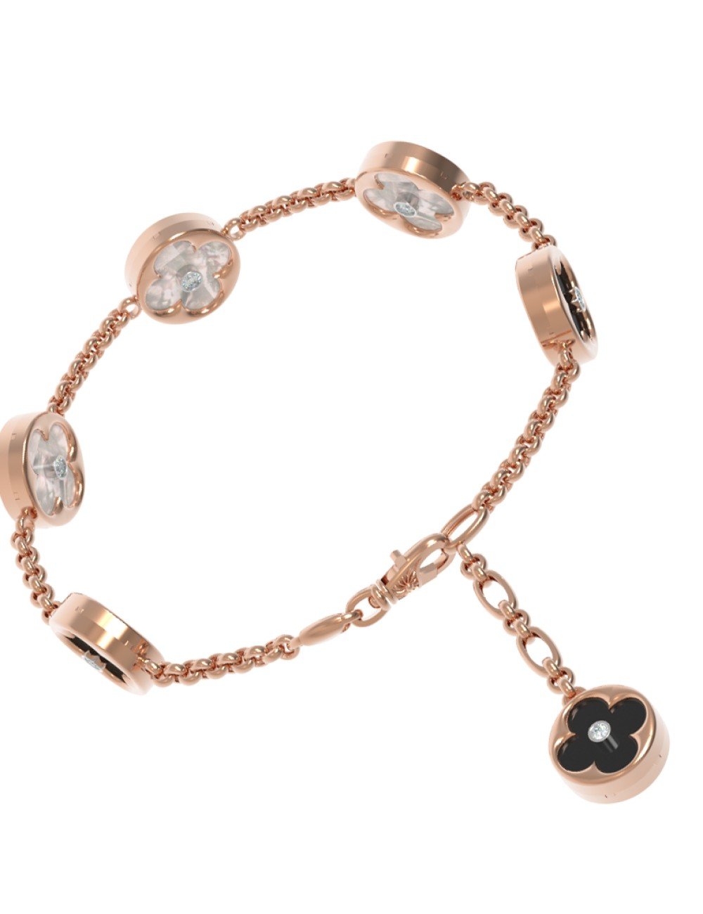 Браслет из золота c бриллиантами, ониксом и перламутром