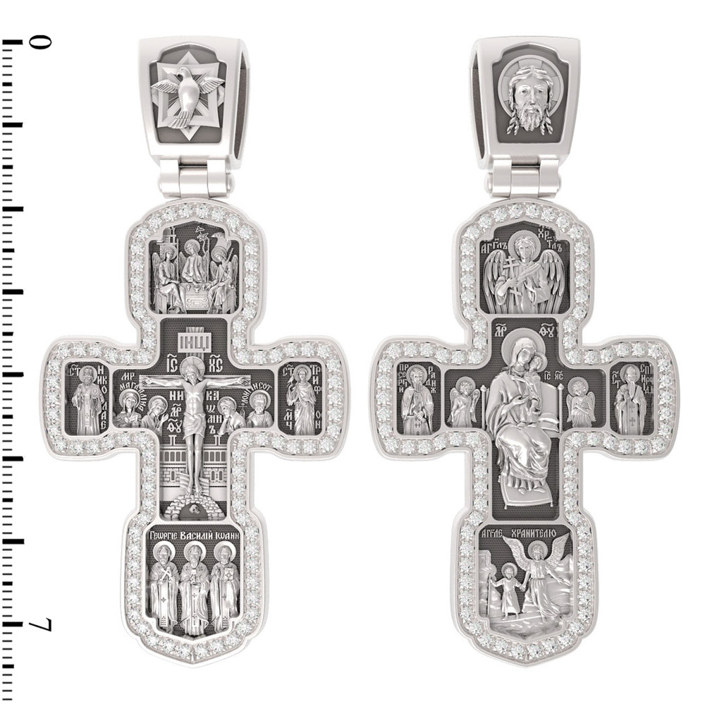 Крест из белого золота 585 пробы c бриллиантами