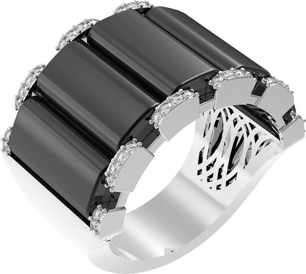 Кольцо из белого золота 585 пробы c бриллиантами и ониксом