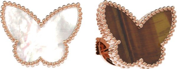 Серьги из золота c тигровым глазом и перламутром