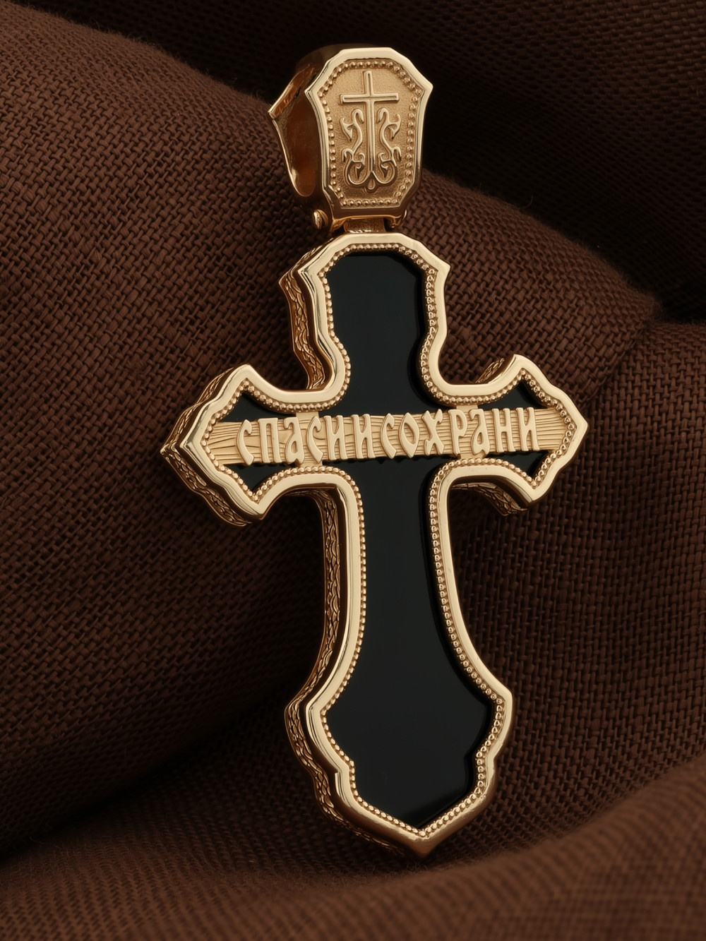 Крест из красного золота 585 пробы c ониксом