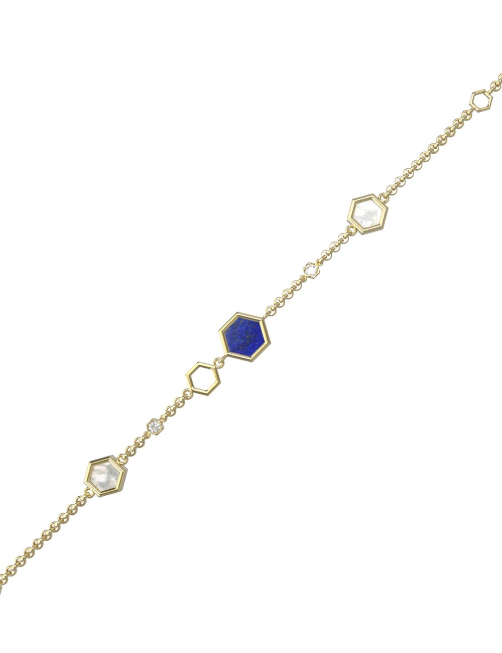 Браслет из лимонного золота c бриллиантами, лазуритом и перламутром