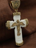 Крест из лимонного золота c бивнем мамонта