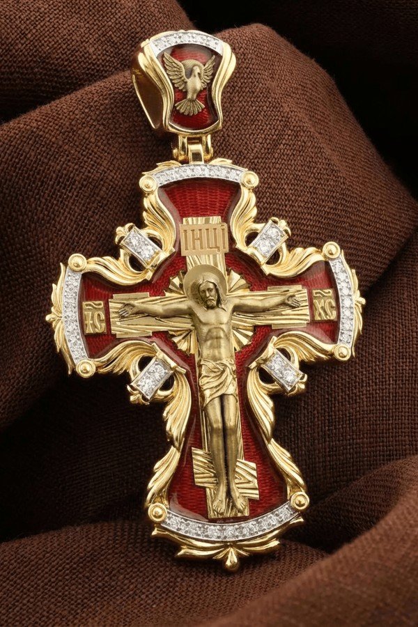 Крест из лимонного золота c эмалью и бриллиантами