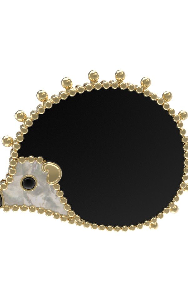 Брошь из лимонного золота c эмалью, ониксом и перламутром