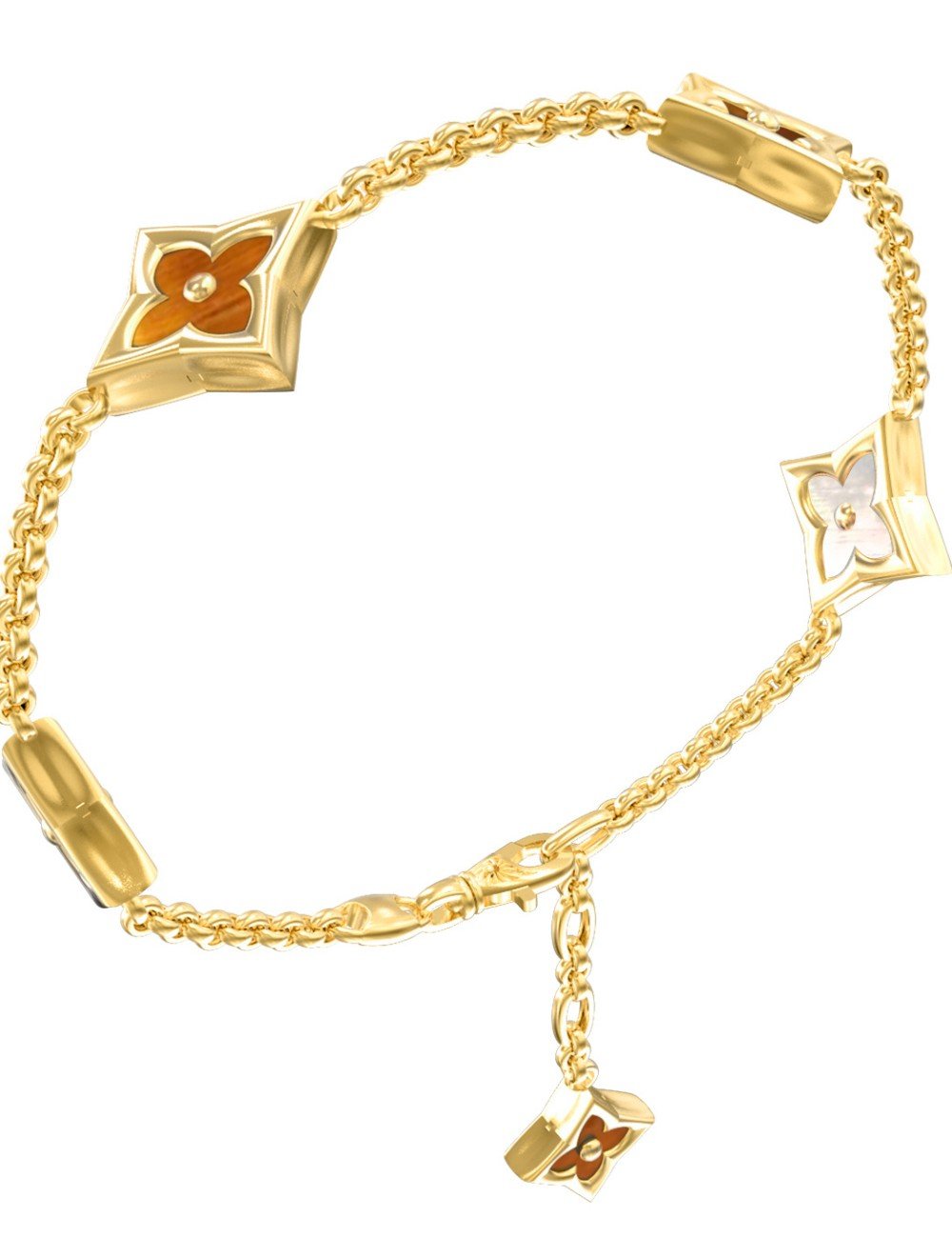 Браслет из лимонного золота c тигровым глазом и перламутром