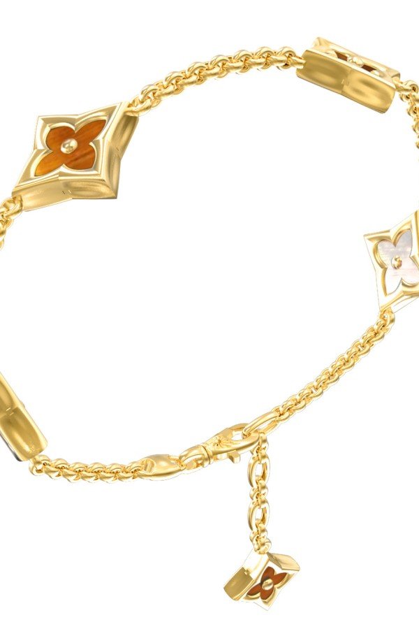 Браслет из лимонного золота c тигровым глазом и перламутром