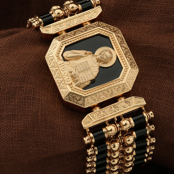 Браслет из красного золота 585 пробы c эмалью и ониксом