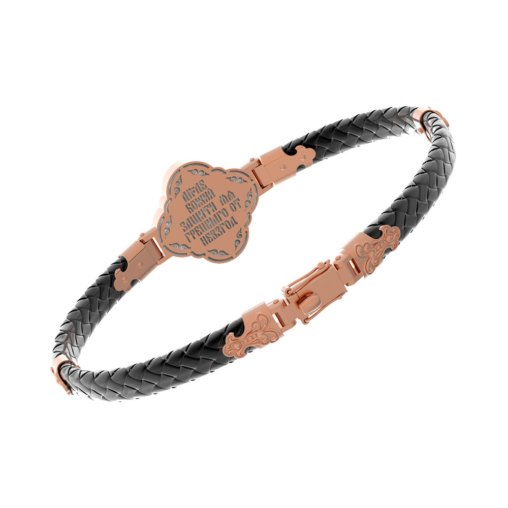 Браслет из красного золота 585 пробы c шнурком и перламутром