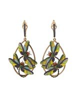 Серьги из золота c сапфиром, изумрудом и эмалью