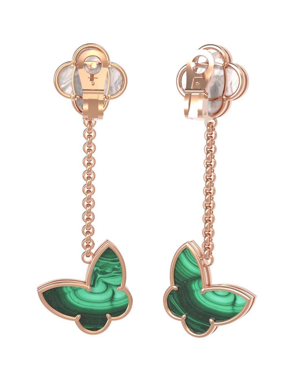 Серьги из золота c малахитом и перламутром