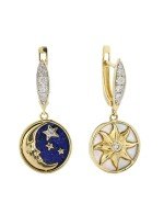 Серьги из лимонного золота c бриллиантами, лазуритом и перламутром