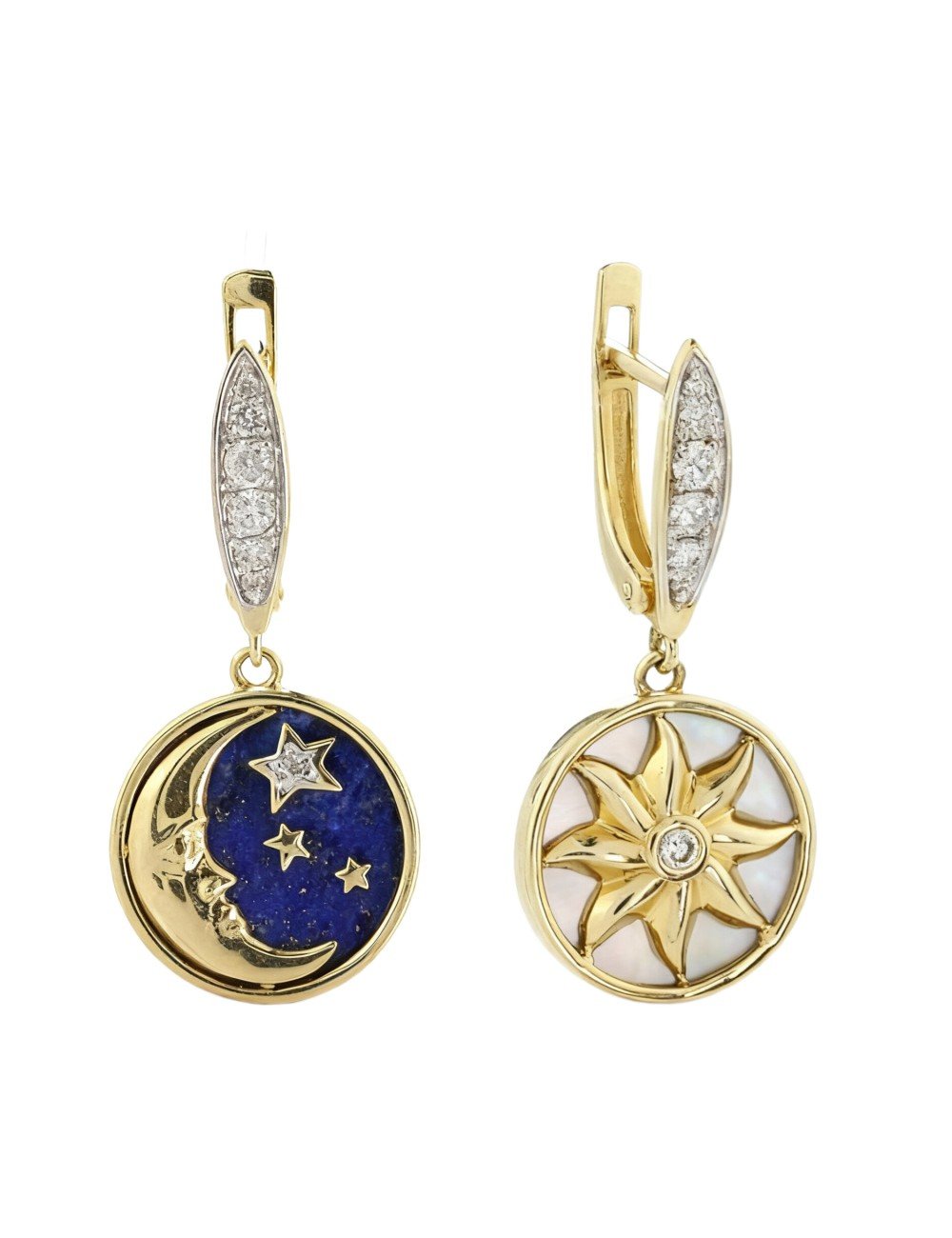 Серьги из лимонного золота c бриллиантами, лазуритом и перламутром