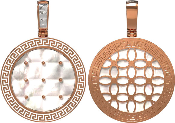 Подвеска из красного золота 585 пробы c эмалью и перламутром