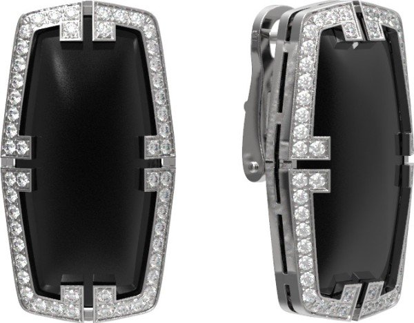 Серьги из белого золота c бриллиантами, рубином и ониксом