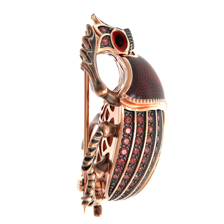 Брошь-подвеска из красного золота 585 пробы c эмалью, фианитом и гранатом