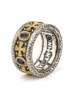 Кольцо из серебра и золота c бриллиантами, сапфиром и рубином