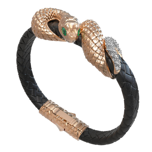 Браслет из красного золота 585 пробы c бриллиантами, изумрудом и шнурком