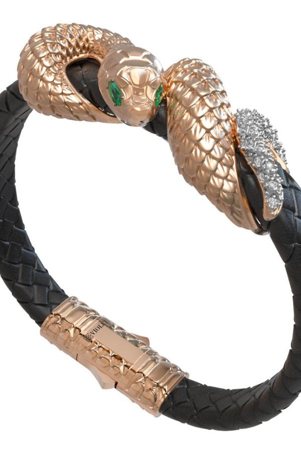 Браслет из золота c бриллиантами, изумрудом и шнурком