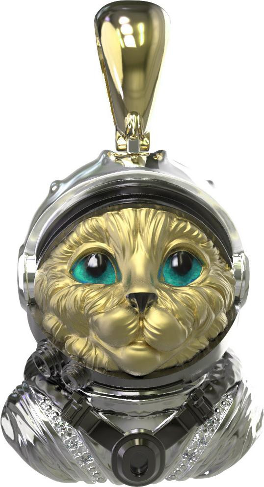 Подвеска из лимонного золота 585 пробы c эмалью, бриллиантами и рубином