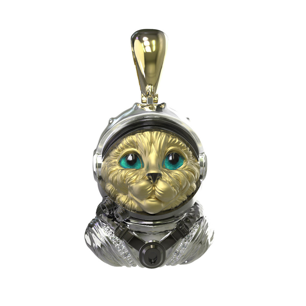 Подвеска из лимонного золота 585 пробы c эмалью, бриллиантами и рубином