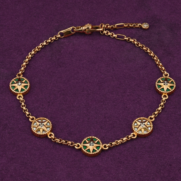 Браслет из красного золота 585 пробы c бриллиантами, малахитом и перламутром