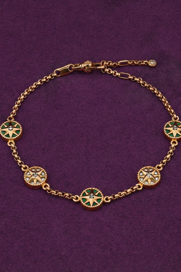 Браслет из золота c бриллиантами, малахитом и перламутром