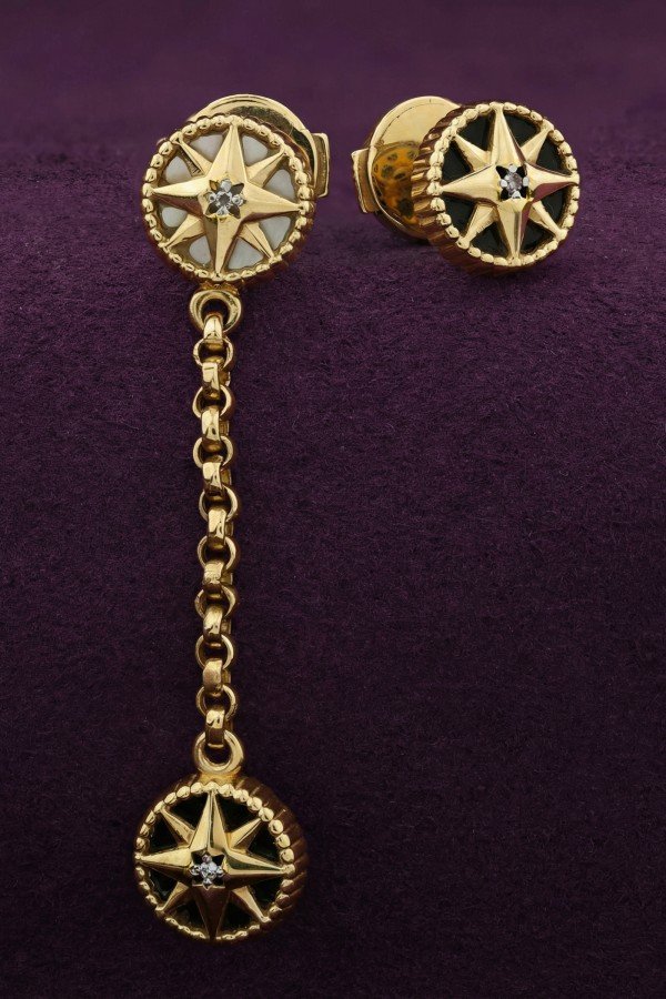 Серьги из лимонного золота c бриллиантами, ониксом и перламутром