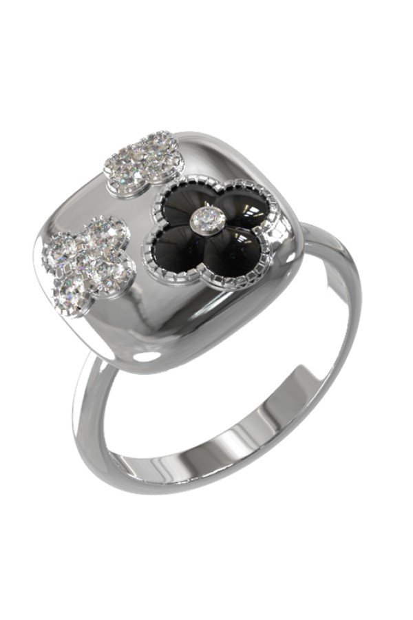 Кольцо из белого золота c бриллиантами и ониксом