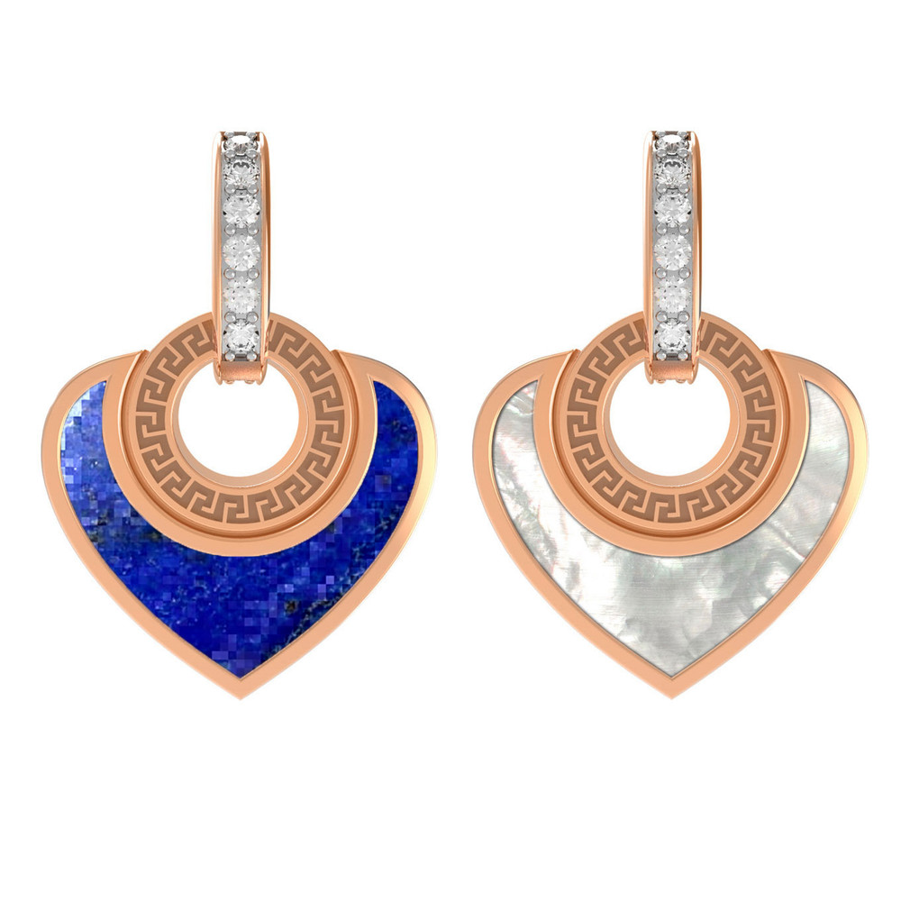 Подвеска из красного золота 585 пробы c фианитом, лазуритом и перламутром